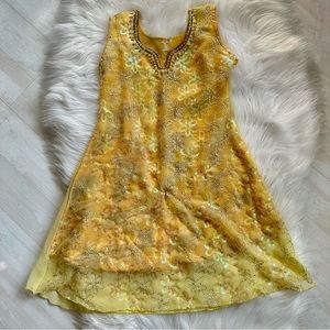 Beaded Sequin Yellow Sleeveless India Dress, 8